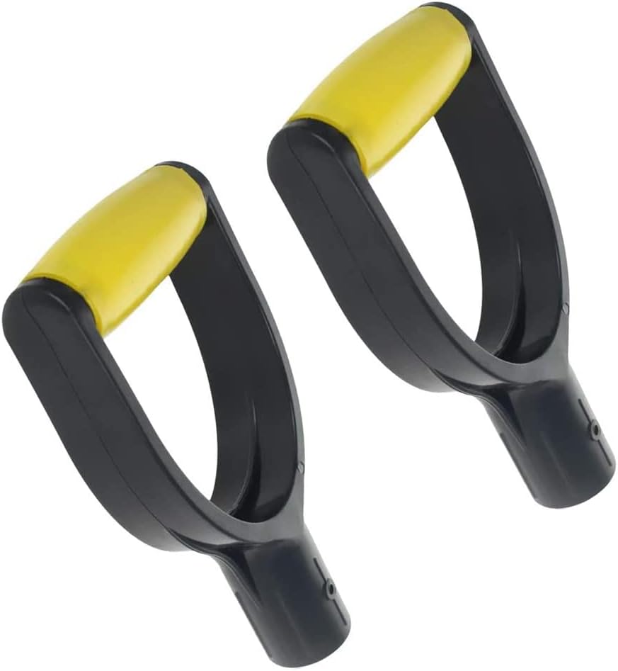 2Pcs Shovel D Grip Handle, PVC Snow Shovel D Grip Handle,32mm Inner Diameter Fit 1-1/4" Shaft Replacement Handle for Digging Raking Tool Snow Shovel Camp Shovel Garden Shovel, Yellow Black