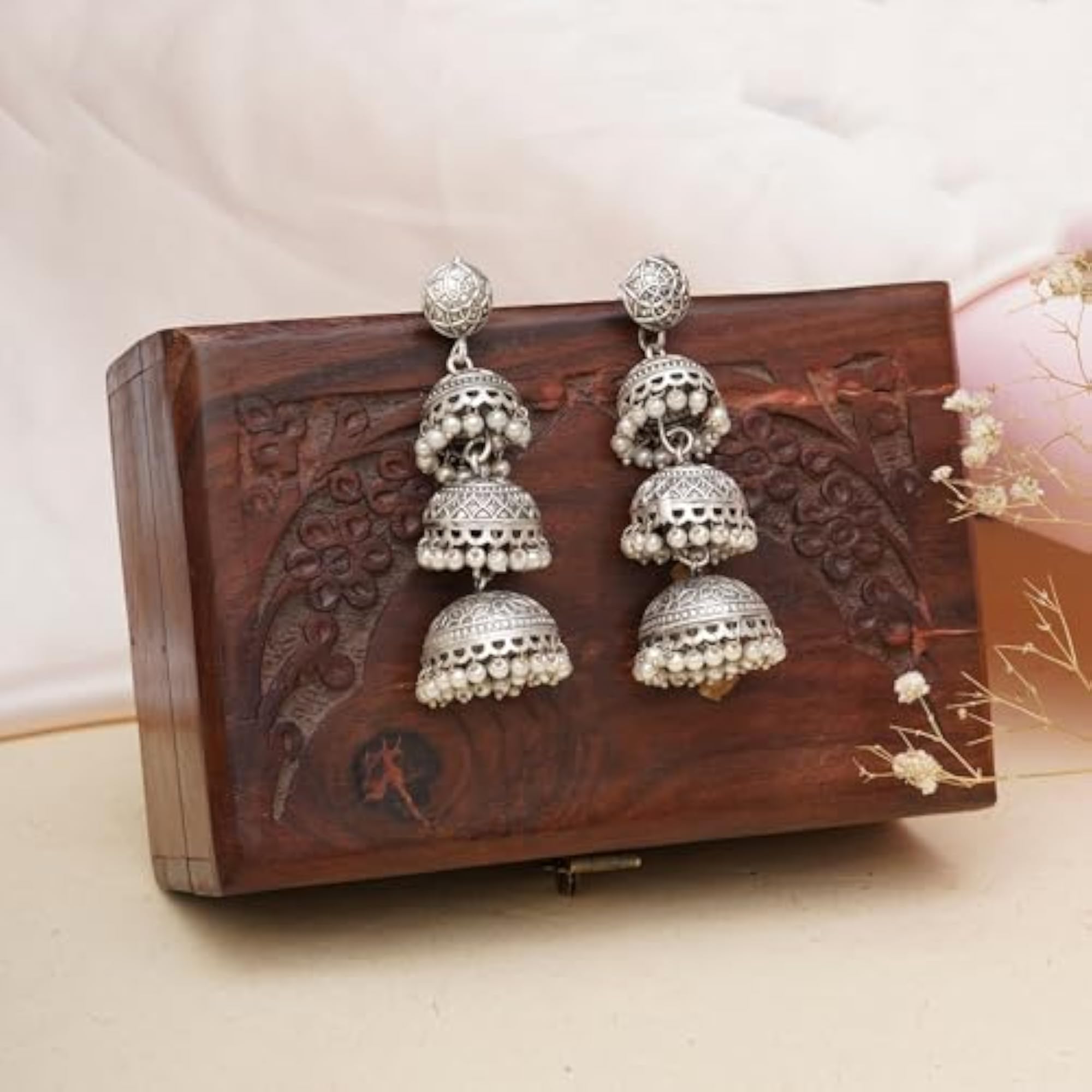 Silver Oxidised Beads Maithili Traditional Dangler Jhumka Earrings