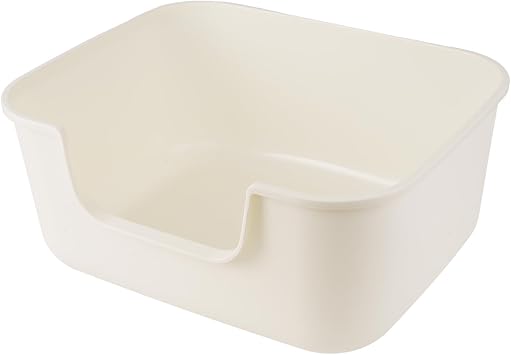 Large Cat Litter Box with High Sides,Cat Boxes for Indoor Cats,Cat Litter Pan for Kitty,Litter Box with Low Entry,Easy to Clean,Anti-Splashing White-Long Side Entry
