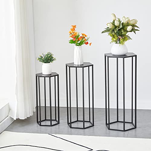 Mxfurhawa 27.55" Set Of 3 Metal Plant Stand Black Nesting Display End Table High Hexagon Rack Indoor Flower Holder Corner Planter Pot Rack Living Room & Patio Decor H19/23/27 Hexgon Black #TOP2