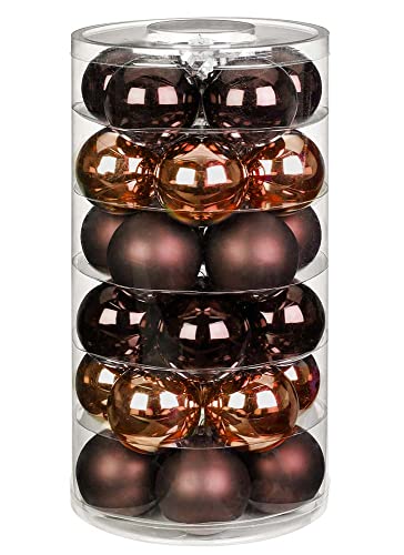 Inge Glas Weihnachtskugeln | Schöne Christbaumkugeln aus Glas | 30 Kugen in Dose | Christbaumschmuck Weihnachtsbaumschmuck Weihnachtsbaumkugeln (Cognac Diamond | braun)