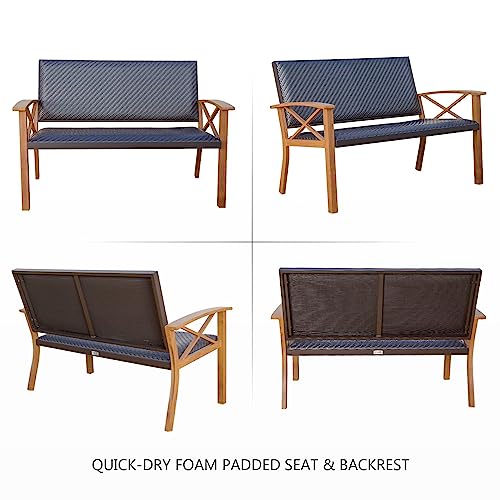 Domi Patio Funiture Set 4 Pieces Outdoor Aluminum Wicker Padded Sofa,Garden Conversation Set With Beige Sunbrella Pillows #TOP5