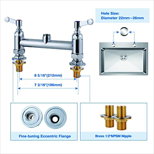 Maxsen Commercial Sink Faucet With Sprayer 8 Inch Center Deck Mount Pre Rinse Faucet 25 Inch Height Restaurant Kitchen Faucet Polished Chrome With Pot Filling And 8 Inch Add On Spout. #TOP2
