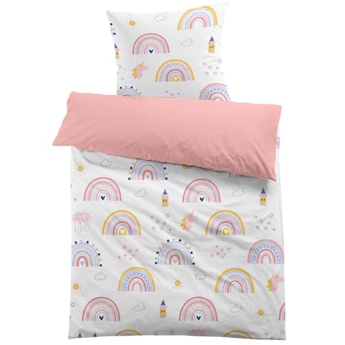 MUSOLEI Ropa de cama 135 x 200 niños arco iris unicornio niña rosa princesa ropa de cama infantil microfibra impresión 3D dibujos animados funda nórdica y 1 funda de almohada 80 x 80 para regalo