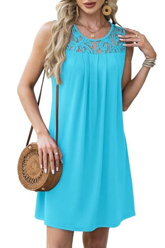 Image of BKRIVE Womens Lightweight Sleeveless Summer Dresses | Lace Yoke Neckline, Figure-Flattering for All Shapes - Ideal Beach Cover-Up & Hot-Weather Travel Essential