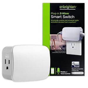 GE Enbrighten Z-Wave Plus Smart Switch Plug-In, 2 Simultaneously Controlled Z-Wave Outlets, Works with Alexa, Google Assistant, Repeater/Range Extender, ZWave Hub Required, 14282, White
