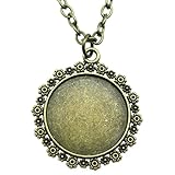 Collar de cadena larga de 20 mm, color bronce envejecido, cabujones, bases, bisel, bandejas en blanco