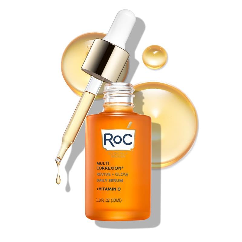 RoC Multi Correxion Revive + Glow 10% Active Vitamin C Serum for Face, Daily Anti-Aging Wrinkle and Skin Tone Skin Care Treatment, Brightening Serum , 1 Fluid Ounce