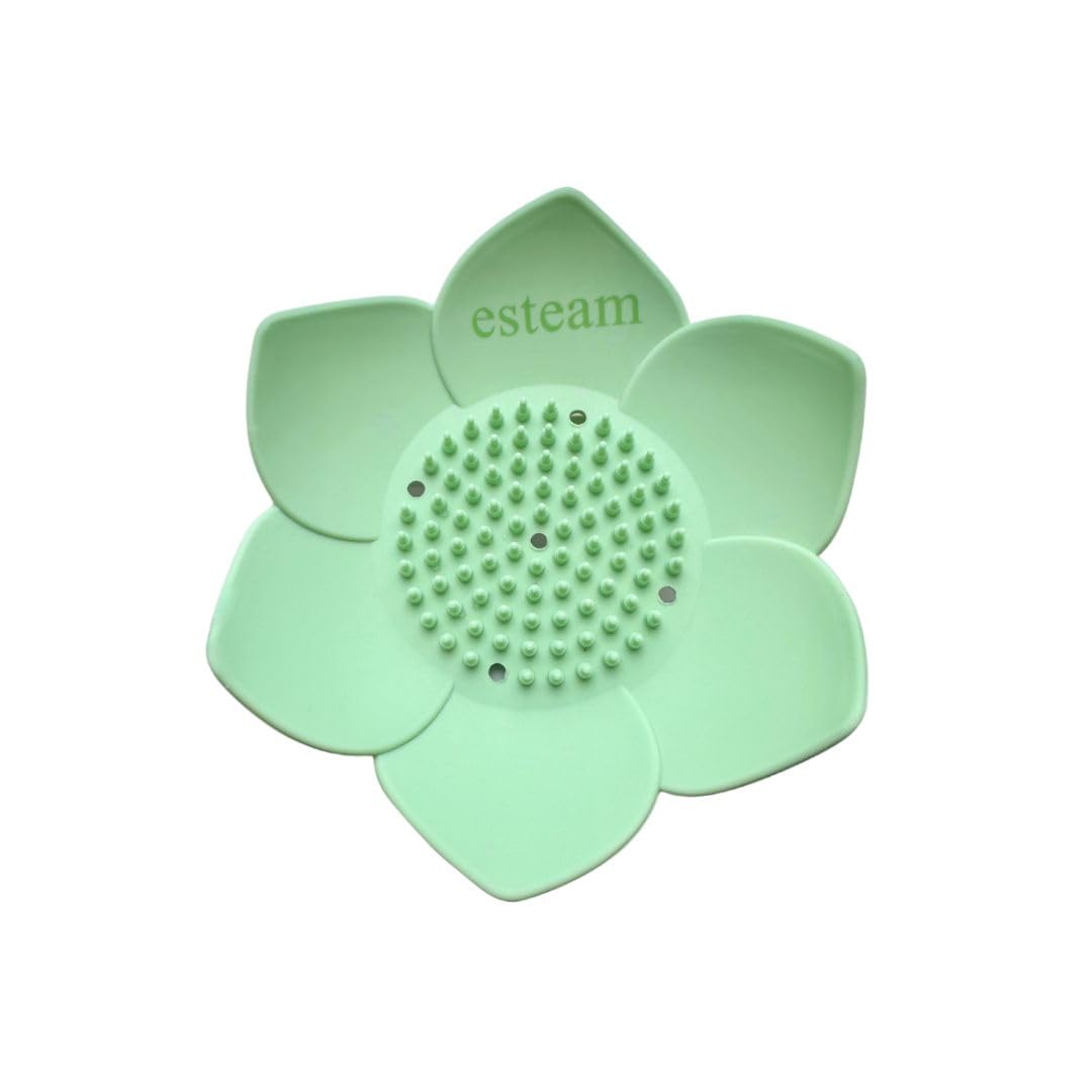 ESTEAM Lotus Flower Shower Steamer Holder – Non-Slip Soap Dish Tray for Bathroom – Silicone Spa Accessory – Stylish Shower Shelf for Steamers or Soap (Green)