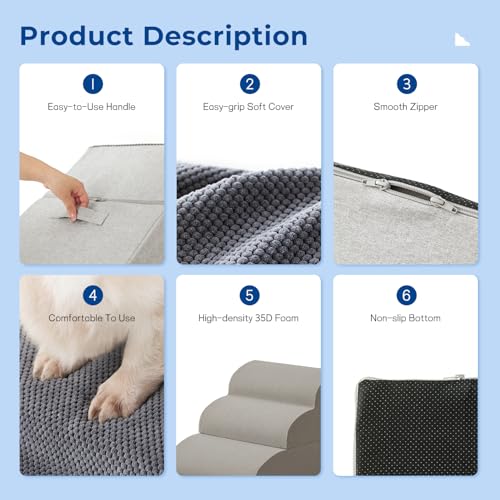 ZOMISIA Dog Stairs Ramp for High Beds Up to 25" - 5 Step Pet Stairs for Small to Large Dogs, 35D Foam Dog Steps for Couch with Non-Slip Bottom Grey by ZOMISIA - Used condition - Image 7