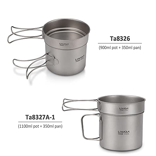 Lixada Ultralight Titanium Cookset Outdoor Camping Cookware Set 900Ml/1100Ml Pot 350Ml Fry Pan With Folding Spork For For Travel Camping Backpacking Picnic #TOP4