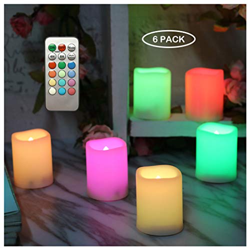 Izan 6Pcs Multi Color Changing Flameless Battery Operated Led Votive Candles With Remote Flickering Electric Votives For Halloween Christmas Home Party Wedding Decors 1.5”X2” Batteries Included #TOP4