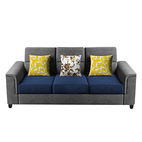 Image of Casaliving Nancy 3 Seater Sofa Set for Living Room | Colour - Blue Grey