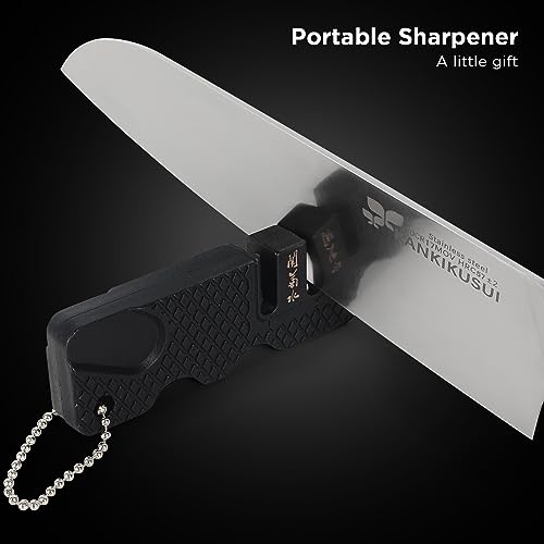 KANKIKUSUI Chef Knife 7" with Sheath/Sharpener/Polishing Cloth/Gift Box, 70CR17MOV High Carbon Superior Japanese Steel — view 6