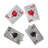 SUPVOX Pendientes Mujer Forma de Cartas de Póker, 2 Pares Gemas de Imitación Brillantes, Diseño Corazón en Pica y Corazón en Rojo, Joyas Originales para Fiesta y Uso Diario
