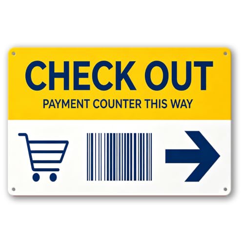 VINTMARK Checkout Payment Sign, Cart Barcode Icon for Counter, 12x8 Inch