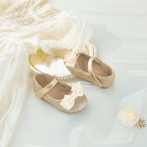 Flaryzone Toddler/Little Girls' Wedding Mary Jane Flat Princess Dress Shoes (385-Gold, 8M) by Flaryzone - Image 5