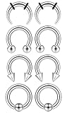 YADOCA Anillos de tabique quirúrgico de acero inoxidable 2G, 4G, 6G, 8G, 10G, 12G, 14G, kit de estiramiento de tabique, kit de calibrador, anillo de nariz, aro de herradura, piercing de tabique