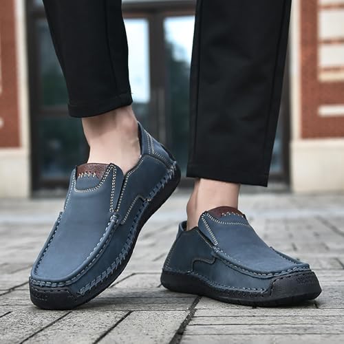 Mens Loafers Casual Slip on Shoes Business Lightweight Refreshing Classic Slippers Walking Driving Blue2
