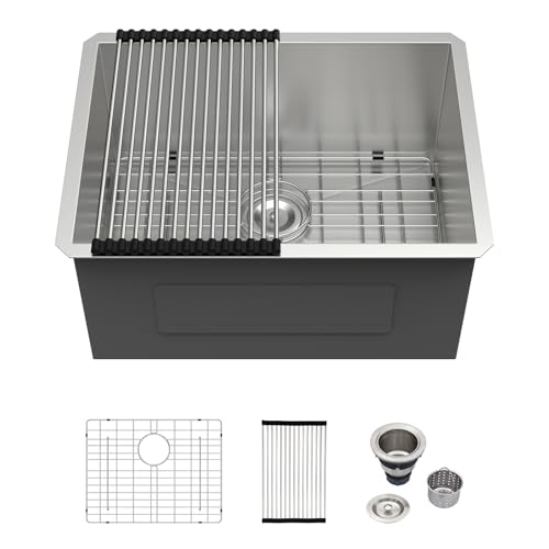Logmey 24x18 Undermount Laundry Sink 24 Inch Laundry Room 12" Deep Sinks Handmade 16 Gauge Heavy Duty Stainless Steel Large Capacity Utility Washing Tub for Home & Commercial Use