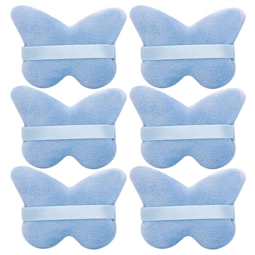 Kaufibre 6Pcs of Butterfly Powder Puffs,Soft Velour Beauty Sponge for Loose Powder,Foundation Makeup Tool,Blue