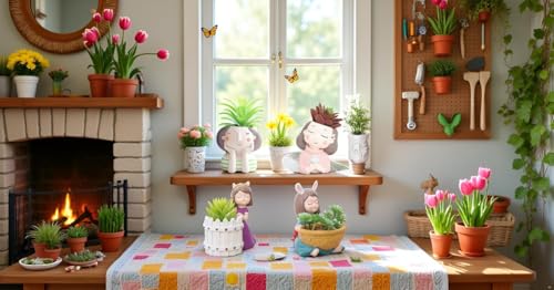 Image of Cute Combo Girls Pink|Think|Baskets Girls Succulent Planter Pots Resin Creative Flowerpot Plant Pots Planter Container for Home Garden Office Desktop Decoration(Pack of 4)
