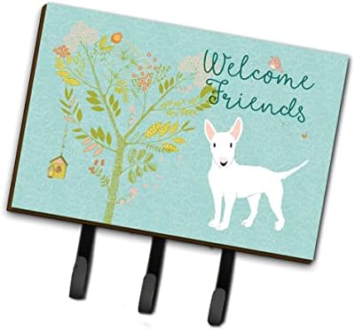 Caroline's Treasures BB7606TH68 Welcome Friends White Bull Terrier Leash or Key Holder, Wall Hooks, Key Hooks Holder, Coat Rack Wall Mount, Coat Hooks, Hooks for Hanging Keys, Towels, Aprons, Leashes, image 5