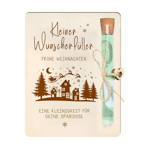 Weihnachten Geldgeschenk Holz 13 x 10 cm - Lustige Weihnachtsgeschenke - originelle Geldgeschenke Verpackung Weihnachten mit Reagenzglas - Weihnachtengeschenke für Frauen Männer Freunde Familie