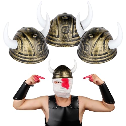 Xelue FF 3 Pack Helmet Hat for Halloween Party Costumes (Medieval Viking Helmet with Horns)
