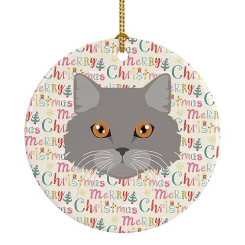 Caroline's Treasures Brazilian Longhair Cat Christmas Ceramic Ornament Christmas Tree Hanging Decorations for Home Christmas Holiday, Party, Gift, 3 in, Multicolor
