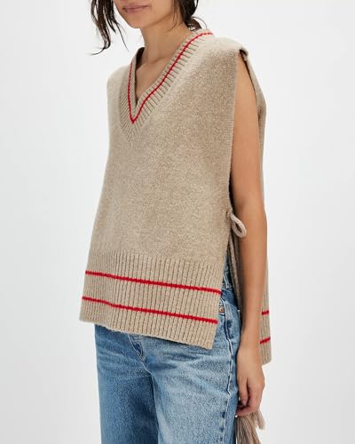 Locachy Women's Loose V Neck Sweater Vest Stripe Poncho Side Tie Sleeveless Pullover Tank Tops2