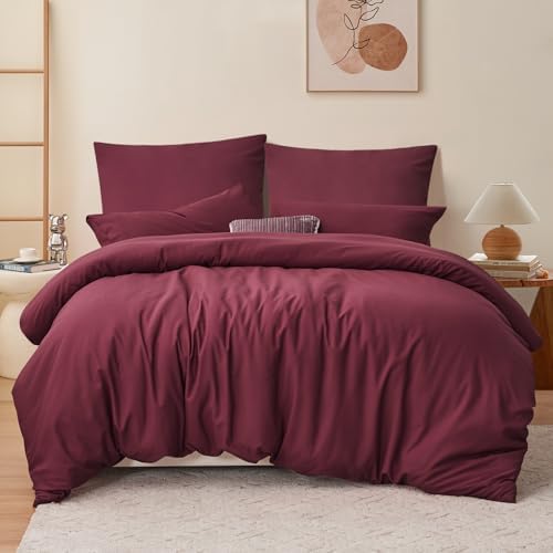 RUIKASI Bettwäsche 200x220 Rot 3teilig - Burgundy Mikrofaser Bettwäsche-Sets Oeko-TEX, Bettbezüge 200 x 220cm + 2 Kissenbezüge 80x80cm mit Reißverschluss, Weich und Bügelfrei