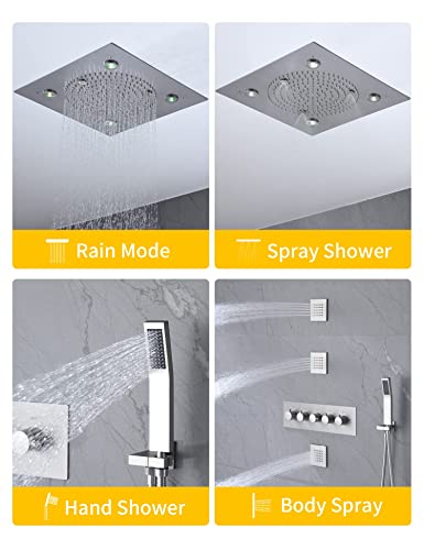 Led Modern Rain Shower System,Shower Body Spray System,Full Shower Set For Bathroom,Massage Shower Set,Multifunctional Thermostatic Shower Valve And Hand Shower And Body Nozzle (Brushed Nickel) #TOP4