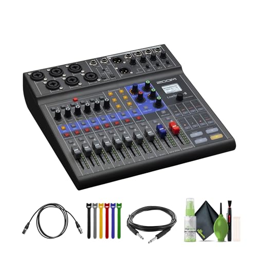 Zoom LiveTrak L-8 Portable 8-Channel Digital Mixer and Multitrack Recorder + 10 Ft XLR Cable + Cleaning kit + Wire Straps + Balanced Interconnect, 1/4 inch TRS to Same, 15 ft