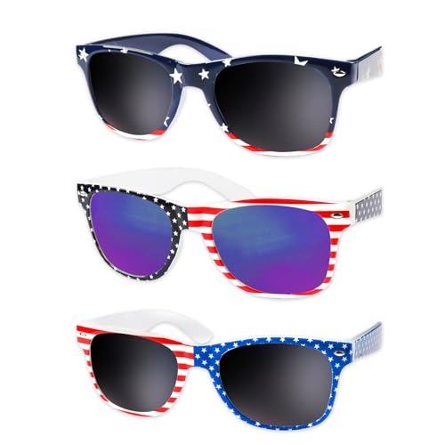 3 Pcs Classic Rectangular Patriotic Sunglasses - Red, White, Blue USA Flag Sunglasses for Men Women - Independence Day, Memorial Day, Birthday Accessories