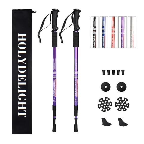 HOLYDELIGHT Trekking Poles – Shock Absorbing Lightweight Walking Sticks for Hiking, Climbing & Trekking – Adjustable Aluminium Poles with All-Terrain Attachments & Bag (Purple, Pair)-image-12