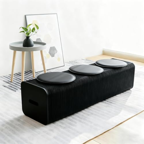 YangAera アコーディオン 椅子 折りたたみ紙スツール 座布団付き 長さ調節可能 4色展開 ギャラリー/休憩室/リビングルーム/展示ホール/ビジネスシナリオ用 最大1000kg 耐荷重 スペースを節約 (黒, 長さ150cm 幅さ30cm 高さ42cm, 革パッド3枚)