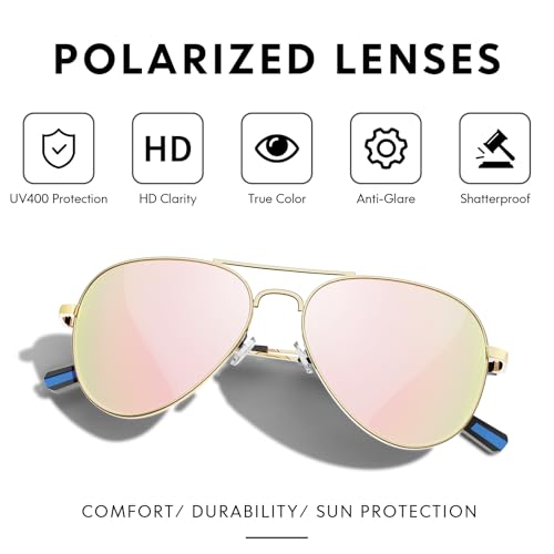 DADA-PRO Aviator Sunglasses for Men Women Polarized Retro Vintage Shades, Mirrored for Driving, UV Protection (Rose Gold/Mirrored Lens) by DADA-PRO - Used condition - Image 7