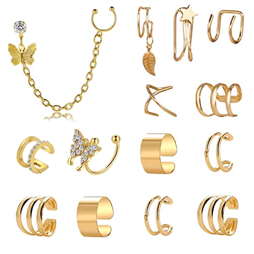 14 Pcs Ear Cuffs For Women Non Piercing Pearl Chain Ear Clips Gold Ear Cuffs Set For Teen Girls Adjustable Helix Ear Wraps Set Trendy Cartilage Earrings Pack(Style B) #TOP4