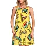 Vestido casual de verano para mujer con estampado de coche y bicicleta, vestido de chaleco, falda de vacaciones en la playa, vestido redondo sin mangas, Negro, XL