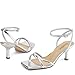 AIUNIIND Women's Sandals Square Open Toe Kitten Heels Strappy Ankle Strap Sandals for Women Comfort Dress Party Shoes Silver 8