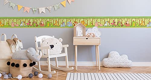 Grace & Gardenia Gb90051G8 Jungle Animals Peel And Stick Wallpaper Border 8In Height X 15Ft Green Yellow Brown Designs #TOP1