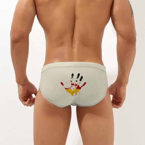German Flag Hand Print Printed Swim Briefs for Men Sexy Bikini Swimwear Elastic Beach Trunks Bathing Suit3