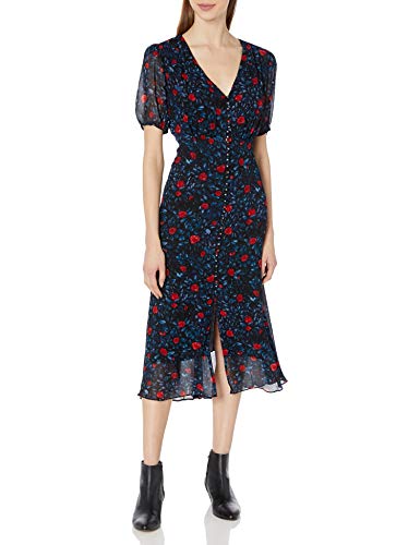 The Kooples Women s V-Neck Dress with Sinched Waist in a Rose Print, Navy, 3