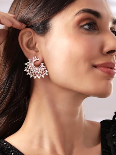 Image of Rubans Stud Earrings Oversized Fashionable American Diamond Stylish Jewellery Gift for Women & Girls