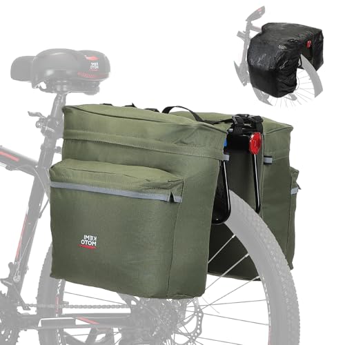 KEMIMOTO Bike Bag Panniers with Rain Cover, 34L Waterproof Bicycle Saddle Bag for Rear Rack Mountain Biking Bags Storage, Ebike Accessories for Commuter Grocery Shopping Travel Carrier, Green