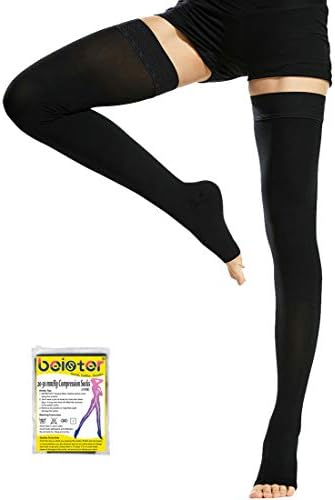 Beister Medical Open Toe Thigh High Compression Stockings with Silicone Band for Women & Men, Firm 20-30 mmHg Graduated Support for Varicose Veins, Edema, Flight 2 in a PackNot Two Pairs