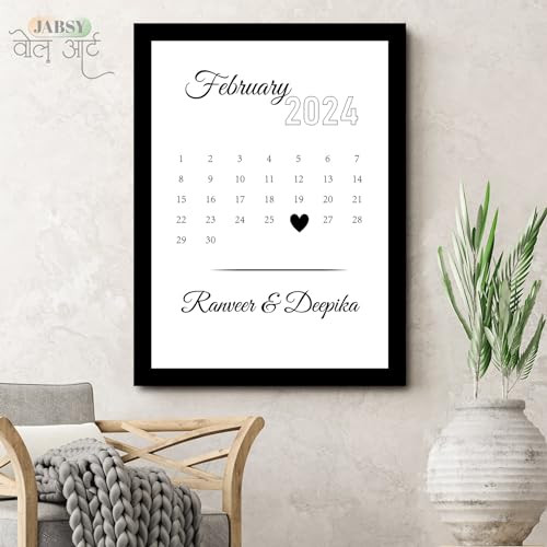 Image of JABSY Personalised Couple Framed Print for Living Room Bedroom Office Gift for Engagement Wedding Birthday Anniversary Love Speical Gift (Couple Calender)