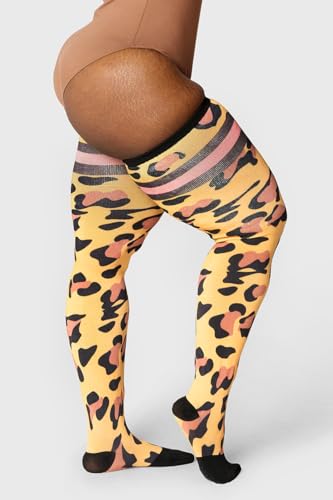 Image of Thunda Thighs Plus Size Thigh High Socks, Over the Knee High Boot Stockings Leg Warmers, Artisan - Safari Strut - Honey Leopard
