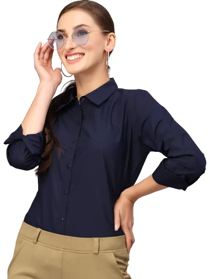 Image of Style Quotient Women Solid Polycotton Regular Formal Shirt